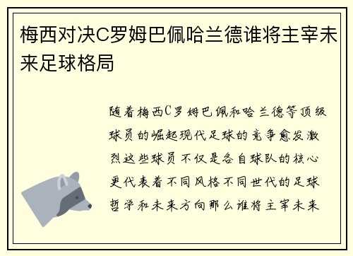 梅西对决C罗姆巴佩哈兰德谁将主宰未来足球格局